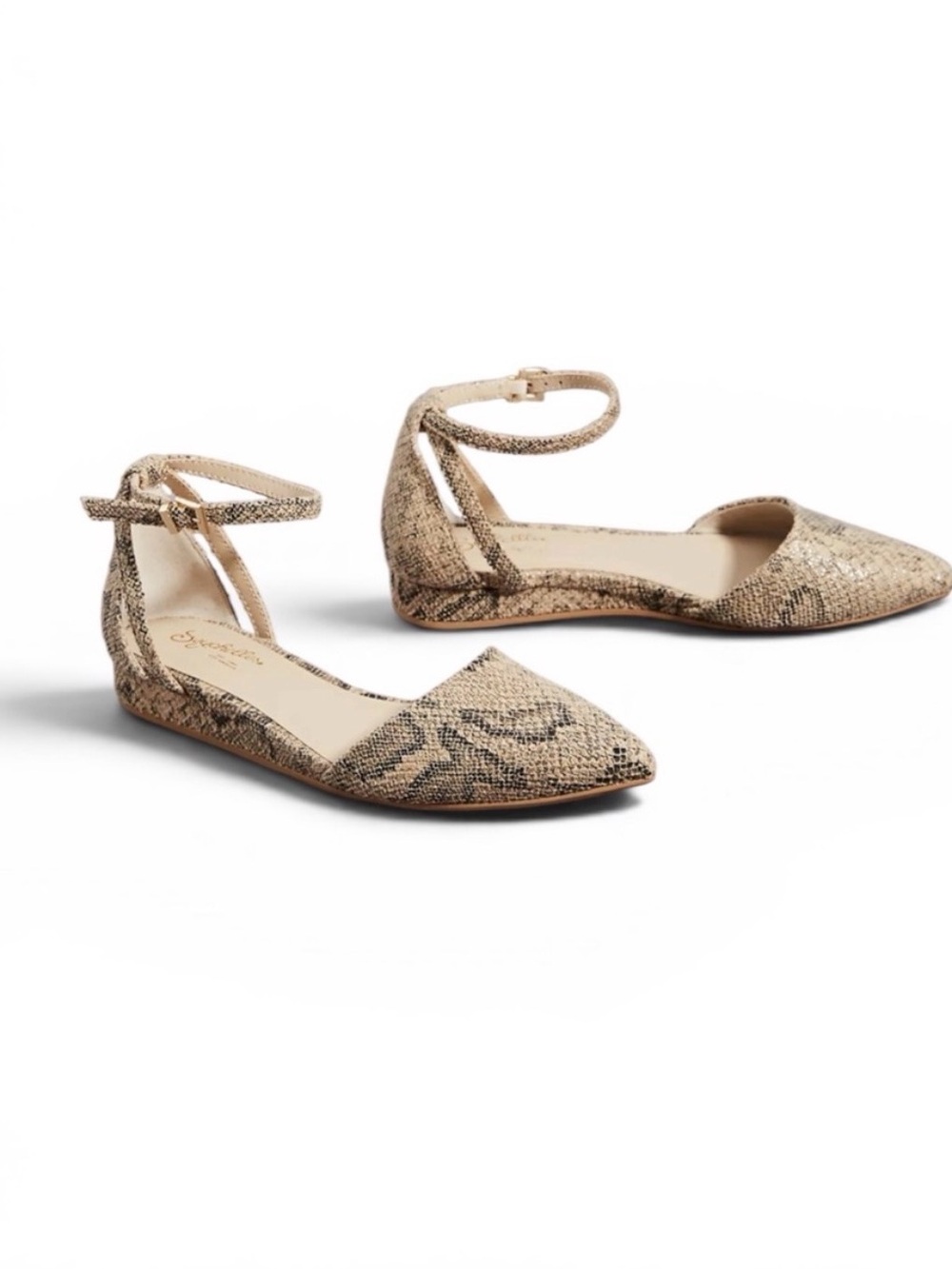 Seychelles Beige Snake-Print Plateau  Pointed-Toe Flats
